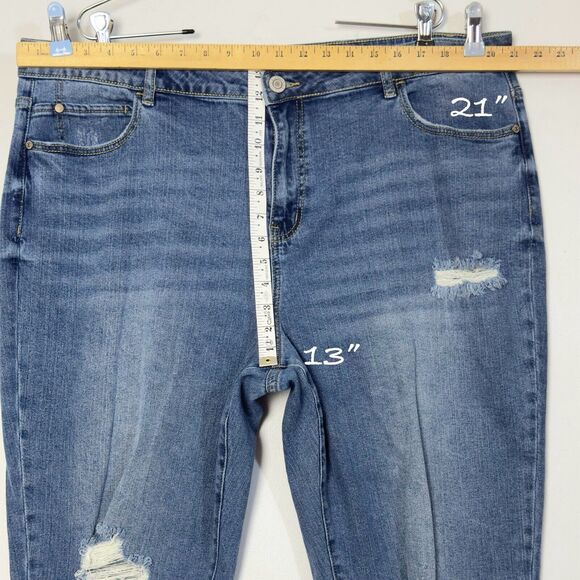 High Rise Crop Mom Jeans Distress Stretch Eloquii 18 Bohemian Festival Grunge - Picture 9 of 14